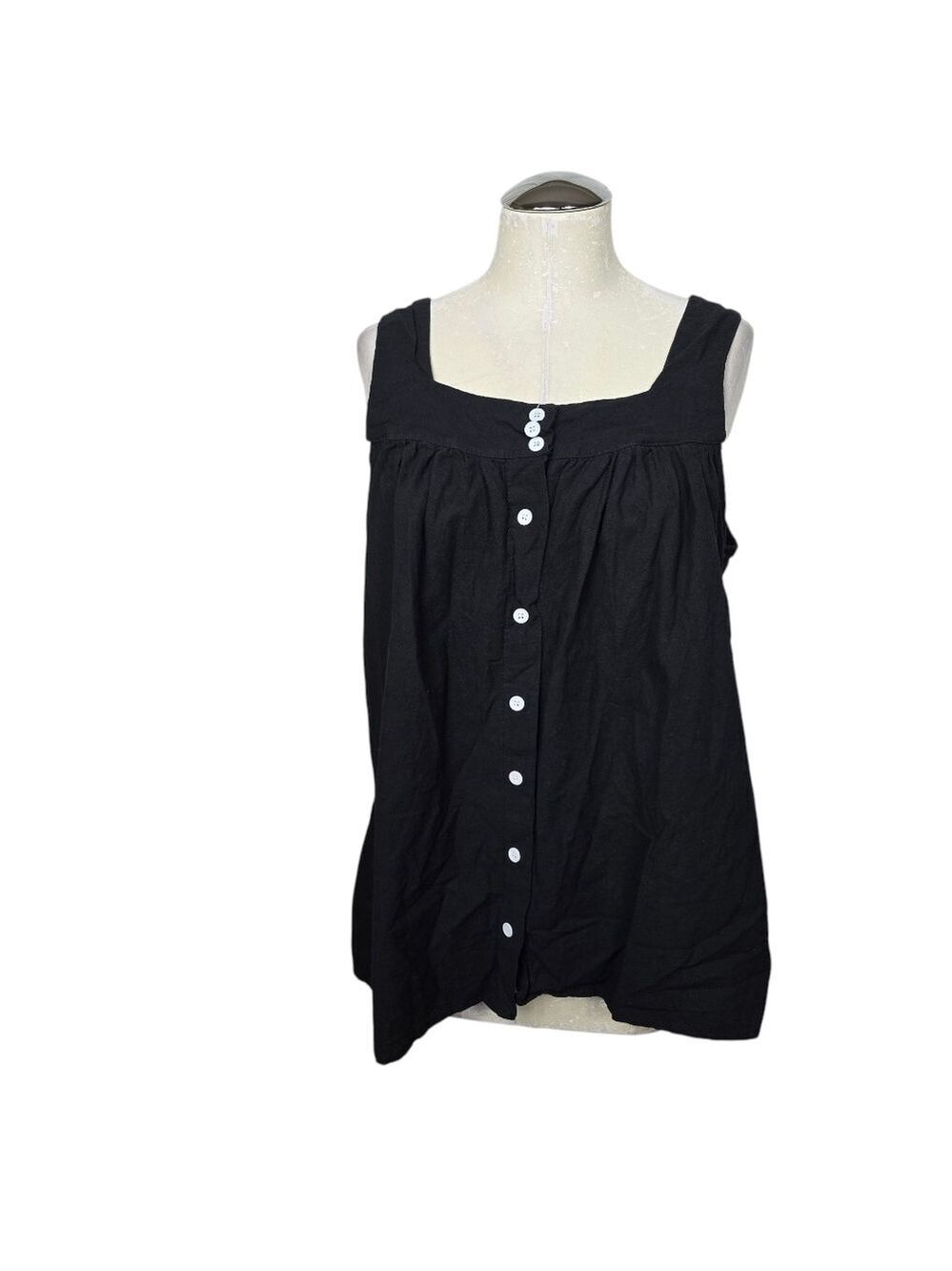 Misslook Black White Button Down Square Neck Tank Top XXL